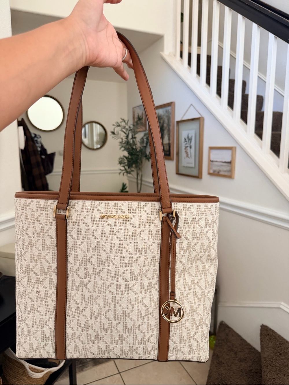 Michael Kors Cream and Brown Signature Tote